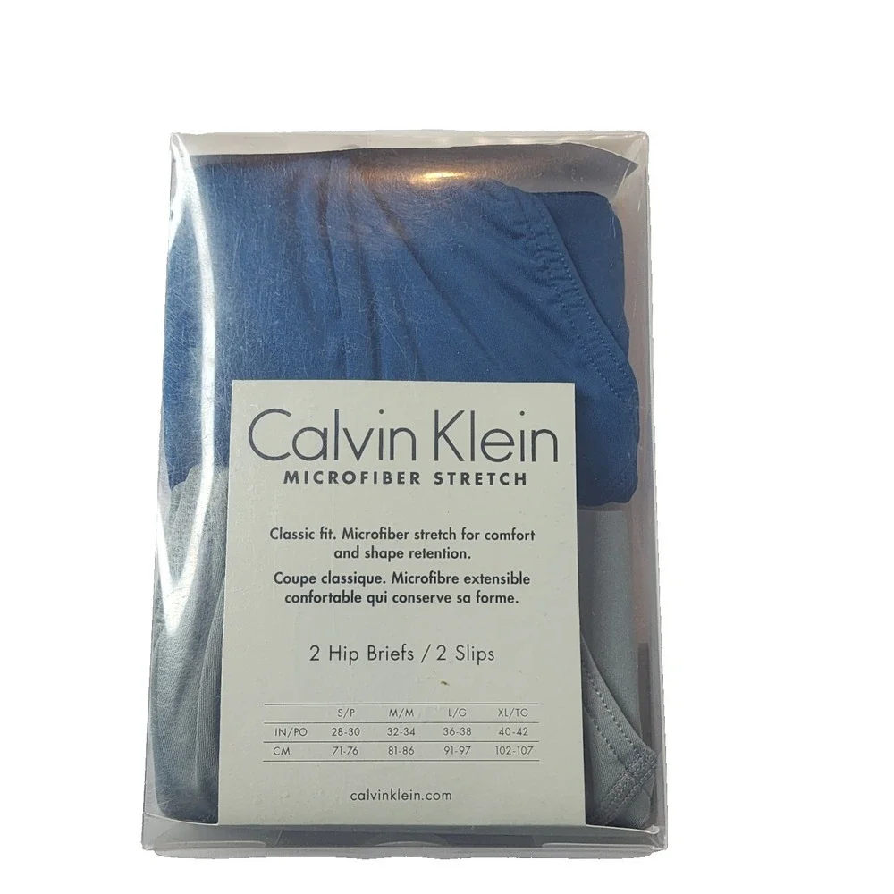 Calvin Klein Men`s Microfiber Stretch 2 Pack Hip Brief Size‎ XL Blue/Gray